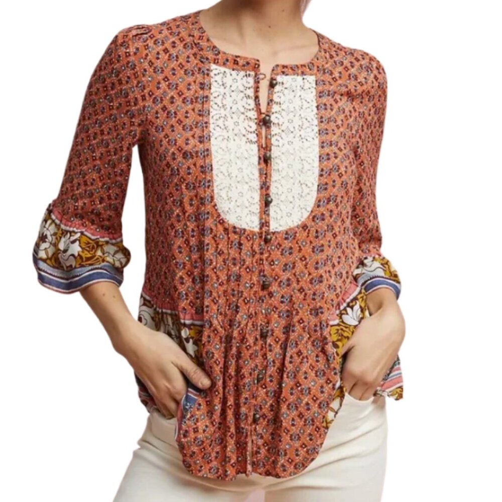 Anthro Maeve lace boho peasant blouse 2 XS